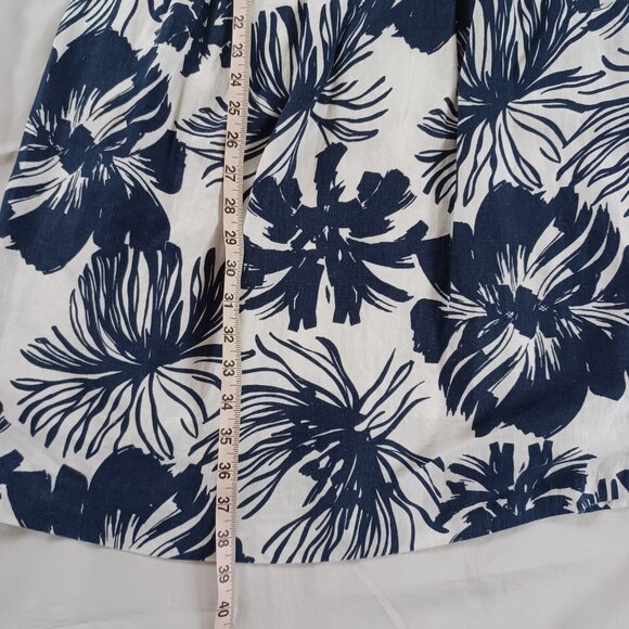 Per Una Floral Linen Dress Pure Linen Blue White Sleeveless Tropical Size 10 - Picture 14 of 14